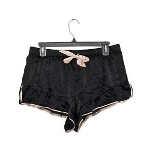 Victoria's Secret Black Satin Ruffle PJ Shorts with Mesh Heart Cutout